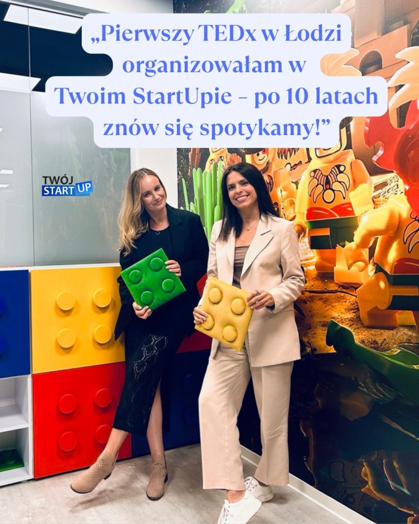 Dr Elena Pawęta TEDx i Aleksandra Marciniak w siedzibie Twój StartUp, podczas spotkania po 10 latach od pierwszego TEDx w Łodzi