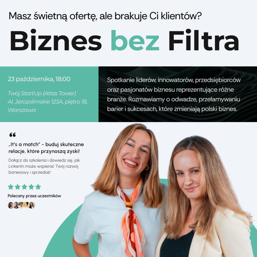 Aleksandra Marciniak i Martyna Włodarczyk podczas masterclass Biznes bez filtra, rozmawiają o LinkedIn i skutecznym budowaniu relacji biznesowych