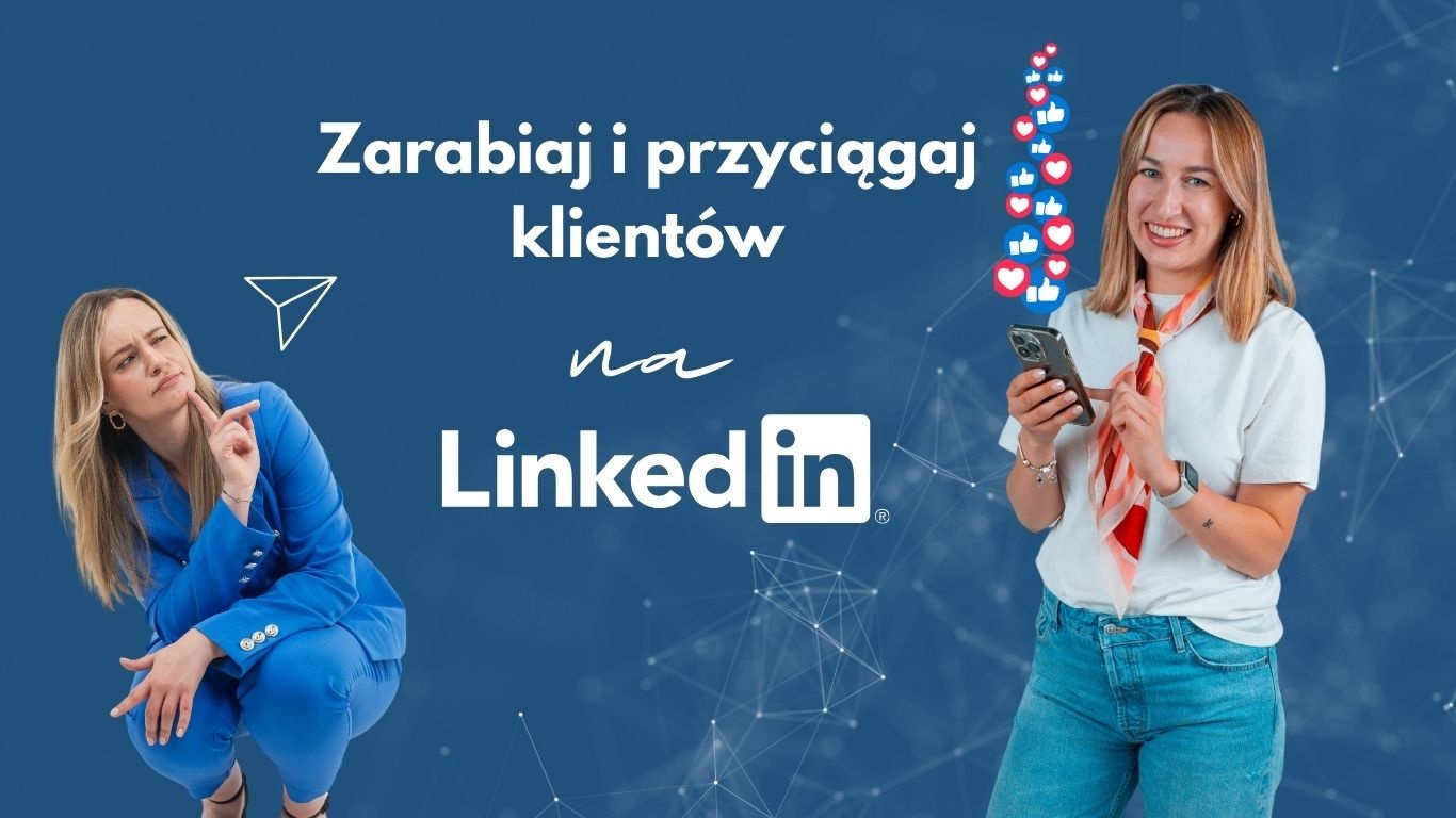 Dwie kobiety na grafice promującej networking i przyciąganie klientów na LinkedIn